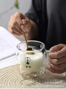 1 件双层隔热玻璃杯，带有可爱的小熊图案，适合盛放牛奶、咖啡，也是情侣的礼物 - 透明 - 查看 5