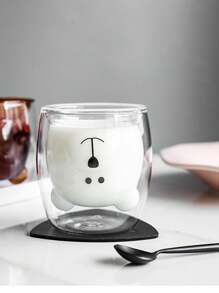 1 件双层隔热玻璃杯，带有可爱的小熊图案，适合盛放牛奶、咖啡，也是情侣的礼物 - 透明 - 查看 6