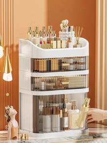 1pc Large Capacity Cosmetics Storage Box, Desktop Skin Care Cosmetics Display Stand, Sundries Storage Container, Multi-Functional Desktop Storage Box Suitable For Lotion, Essence, Cream, Cushion, Eye Shadow, Lipstick And Other Beauty Products, Can Be Given As Women's Day Gift, Valentine's Day Gift, Birthday Gift To Familys Or Friends Around You,For Holiday Beach, Bathroom Collection, Bedroom Collection, Large Capacity