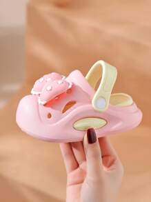 Kids Cartoon Cute Bow-Knot Anti-Slip Lightweight Soft Bottom Pink EVA Girls Hollow Hole Indoor/Outdoor Sandals, Summer - Pink - View 8