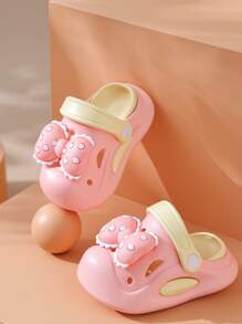 Kids Cartoon Cute Bow-Knot Anti-Slip Lightweight Soft Bottom Pink EVA Girls Hollow Hole Indoor/Outdoor Sandals, Summer - Pink - View 2