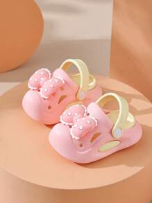Kids Cartoon Cute Bow-Knot Anti-Slip Lightweight Soft Bottom Pink EVA Girls Hollow Hole Indoor/Outdoor Sandals, Summer - Pink - View 4