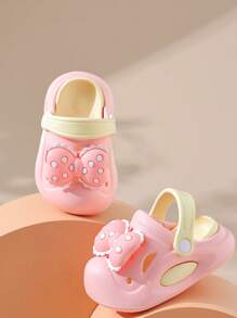 Kids Cartoon Cute Bow-Knot Anti-Slip Lightweight Soft Bottom Pink EVA Girls Hollow Hole Indoor/Outdoor Sandals, Summer - Pink - View 3