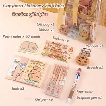 Set de regalo de papelería con Capibara de 16/26 piezas que incluye cuaderno, bolígrafos y artículos de estudio esenciales para estudiantes y amantes de los animales - Multicolor - Ver 11