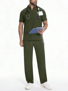 男士短袖工作服、实验室外套、宠物美容工作服、带口袋的透气服装