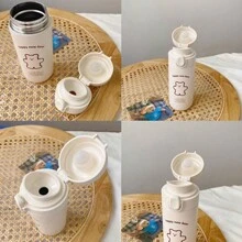 1pc 350/450ML/11.8/15.2oz Cute Bear Design Vacuum Insulated Water Bottle,Portable Tumbler Ideal For Students And Workers, Also A Creative Gift, Upright Stainless Steel Flask With Bounce Lid