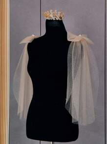 1 Pair Detachable Shoulder Shawl, With Pins, Delicate Chiffon Shoulder Decor With Bow, Suitable For Women In Autumn - VG34 - View 7