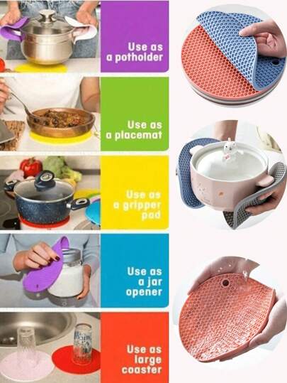 2 piezas Salvamanteles redondos multifuncionales resistentes al calor, posavasos antideslizantes y manteles, adecuados para accesorios de restaurante y mantas de picnic, ideales para el hogar, reuniones al aire libre y picnics; manteles ligeros y portátiles para un uso fácil.