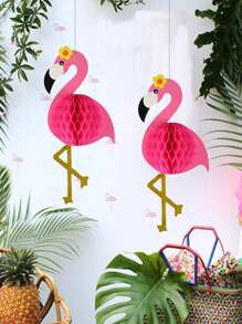 2 pezzi/set, fiammingo 3D di , palla a nido dape, decorazioni da spiaggia estiva, decorazioni sospese a nido d'ape