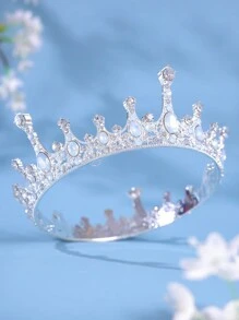 1 件女士优雅水钻皇冠，复古合金钻石镶嵌全圆形皇冠新娘发饰 - 銀色 - 查看 3