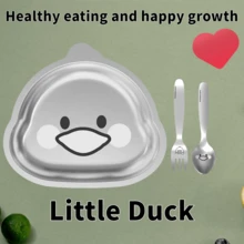 3pcs/Set Stainless Steel Kids Tableware (1 Plate + 1 Spoon + 1 Fork), Cartoon Cute Anti-Drop Plates, Bowls, Utensils For Toddler, Preschool, Home And Commercial Use