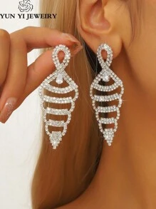 2pcs/Set Tassel Style Bridal Women's Fashionable Rhinestone Earrings, Simple Earrings Suitable For Dances, Parties, And Daily Life. - Silver 80146701 - View 10