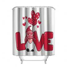 Valentine's Day A Series Bathroom Set, Toilet Seat Cover, U-Shaped Rug, Waterproof Bathtub Curtain, Bathroom Accessories With Hooks - C - View 7
