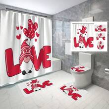 Valentine's Day A Series Bathroom Set, Toilet Seat Cover, U-Shaped Rug, Waterproof Bathtub Curtain, Bathroom Accessories With Hooks - C - View 2