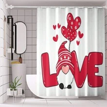Valentine's Day A Series Bathroom Set, Toilet Seat Cover, U-Shaped Rug, Waterproof Bathtub Curtain, Bathroom Accessories With Hooks - C - View 3