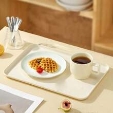1pc Cream Color Rectangular Tray, Small/Medium/Large Size, Plastic Cafe/Restaurant/Preschool/Home Cup/Tea/Meal/BBQ Plate, Kitchen Utensil - Cream - View 6