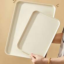 1pc Cream Color Rectangular Tray, Small/Medium/Large Size, Plastic Cafe/Restaurant/Preschool/Home Cup/Tea/Meal/BBQ Plate, Kitchen Utensil - Cream - View 9