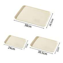 1pc Cream Color Rectangular Tray, Small/Medium/Large Size, Plastic Cafe/Restaurant/Preschool/Home Cup/Tea/Meal/BBQ Plate, Kitchen Utensil - Cream - View 2