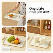 1pc Cream Color Rectangular Tray, Small/Medium/Large Size, Plastic Cafe/Restaurant/Preschool/Home Cup/Tea/Meal/BBQ Plate, Kitchen Utensil - Cream - View 4