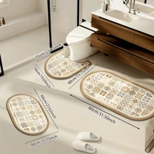 Bộ 3 tấm thảm chống trượt thấm hút họa tiết hoa cổ điển cho phòng tắm, thảm silica gel, thảm hình chữ U cho bồn cầu và bồn rửa mặt cổ điển, thảm dày 2,5mm dùng trang trí phòng tắm tại nhà, thảm trải sàn, thảm trải sàn ngoài trời, thảm cửa, phụ kiện phòng tắm trang trí lối vào trường học - Kaki họa tiết nhiều màu - Xem 3