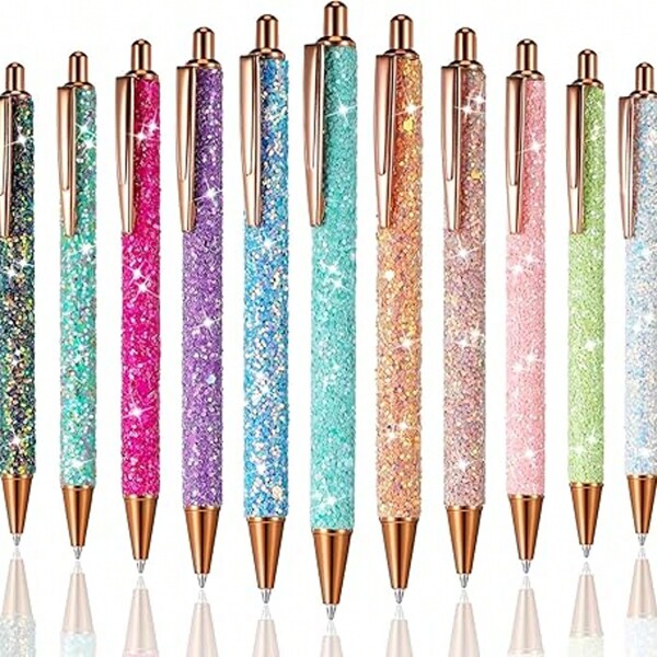 Penne da cerimonia scintillanti e bling in metallo, penne a sfera retrattili con brillantini e glitter, penne da regalo con punta fine da 1,0 mm e inchiostro nero, penne a sfera con gel per scrivere e journaling, penne da rientro a scuola