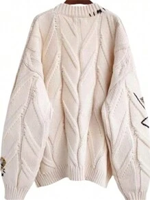 Embroidered Sweater Women's Fall Autumn Winter Letter Design Loose Knit Coat Fashion Autumn And Winter New Letter Design Loose Sweater Coat Embroidery V Neck Knit Cardigan Sweater Loose Open Front Button Down Long Sleeve Sweater  Women's Embroidered Heart Cardigan Sweater Button-Down Knitted Graphic Cardigan Coat Y2K Sweater With Pockets - trắng - Xem 11