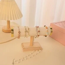1pc Wooden Bracelet Stand - Single Layer Jewelry Display Stand For Bracelets, Watches, Ties And More - Window Jewelry Display Prop Valentine Day Back To School
