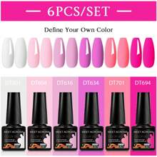 6件/套 7.3毫升 闪亮红粉色凝胶指甲油 亮片半永久美甲 LED UV美甲凝胶底油封层凝胶指甲油美甲用品 - 彩色 - 查看 24