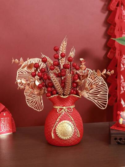 1pc 仿真水果花盆节日新年盆栽红色家居装饰适合花园窗户房间门边乔迁礼物节日礼物