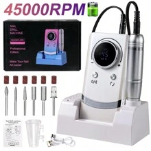 45,000RPM Rechargeable Professional Nail Drill, Portable Electric Nail File, Acrylic Gel Grinding Tool With 6 Drill Bits And Sanding Bands, Suitable For Nail And Foot Care Sculpture And Polishing. Professional Electric Nail Drill For Acrylic Nails. Professional Set With Sanding Band Holder. - White - View 8