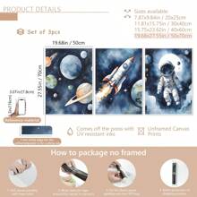 3pcs/Set Astronaut & Outer Space Canvas Art Set - Waterproof, Wooden Framed Wall Decor For Bedroom, Living Room, Office, And Dorm,Posters,Wall Art,Room Decoration Stuff Gifts Birthday Graduation