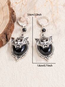 1 Cặp Hoa tai MONLOTTI phong cách Gothic, Thiết kế đá quý giả màu đen độc đáo và hình con dơi, Phụ kiện trang sức cổ điển, Trang sức cho cặp đôi/phụ nữ, Thích hợp để đeo hàng ngày, Ngày lễ, Đám cưới và Tiệc tùng/Quà tặng trang sức - màu đen - Xem 2