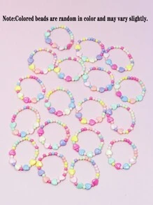 Set de 3 piezas de pulsera con colgante de corazón de colores, pulsera de cuentas multicolor, regalo de joyería para fiesta de cumpleaños de niñas, surtido de colores - Multicolor - Ver 5
