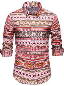 Áo sơ mi nam dài tay in họa tiết cá tính thời trang giản dị, phong cách Châu Phi, Áo sơ mi đa năng CS69 - Nhiều màu - Xem 1