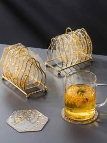 5 件装耐热亚克力隔热杯垫，带金箔，桌面保护，适用于各种杯子家居装饰（无杯垫架）