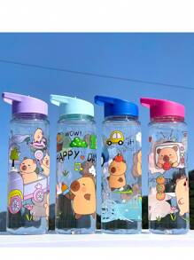 1 pieza Botella de agua portátil de 800ml con estampado de dibujos animados, con pajita y cuerda, adecuada para deportes al aire libre - Multicolor - Ver 2