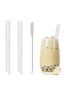2/3/4/6pcs Glass Straws With 1/2pcs Cleaning Brushes, Suitable For Milk, Juice, Bubble Tea Drinking, Home Gatherings, Theme Parties, Wedding, Bar, Beach,School Supplies - Clear - View 8