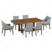 TOPMAX Rustic 7-Piece Extendable Dining Table Set, 76.4-Inch With 18-Inch Removable Leaf, 2 Arm Chairs And 4 Armless Chairs, Brown Rubberwood And Acacia Construction, Elegant Design, Perfect For Holiday Gatherings And Christmas Decor,UrbanLuxe9