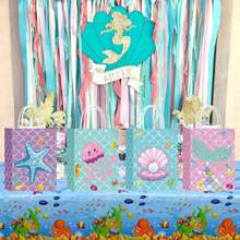6/12/18/24/30/36/48件美人鱼派对礼品袋美人鱼派对袋带手柄仿珍珠美人鱼礼品袋海底美食礼品包装袋适用于生日派对装饰物品零食礼品包装手提袋 - 多色 - 查看 3