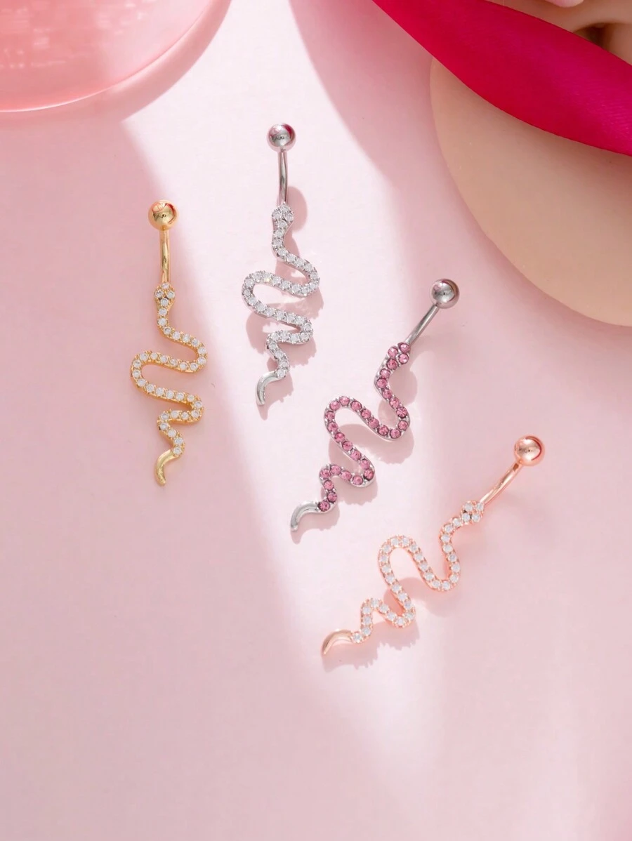 Women's Copper Zirconia Stone Snake Belly Button Piercing, Sexy Animal Body Jewelry Navel Ring, Party Accessories Copper Jewelry