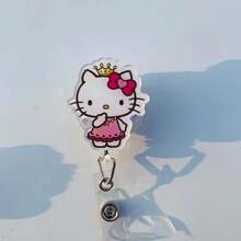 Sanrio 1pc Sparkling KT Cat Rabbit Cartoon Character Retractable Worker Plate Reel - Doctor/Nurse/Teacher Worker Plate