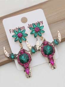 1 Đôi bông tai hình đầu bò cho nữ - Kiểu dáng Gothic phương Tây cổ điển Boho với chi tiết sừng và thủy tinh, trang sức thời trang nổi bật cho đeo hàng ngày, ngày lễ, lễ hội (Nhiều màu) - đầu bò - Xem 3