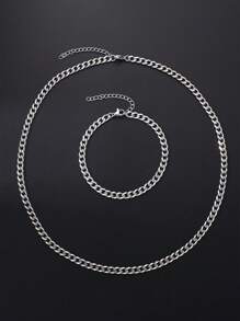 2pcs Stainless Steel Men's Necklace And Bracelet Set, Men's Fashion Accessory