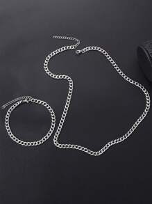 2pcs Stainless Steel Men's Necklace And Bracelet Set, Men's Fashion Accessory