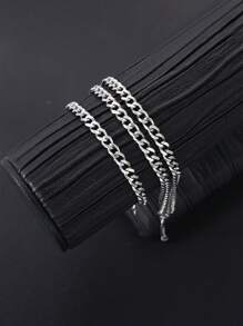 2pcs Stainless Steel Men's Necklace And Bracelet Set, Men's Fashion Accessory