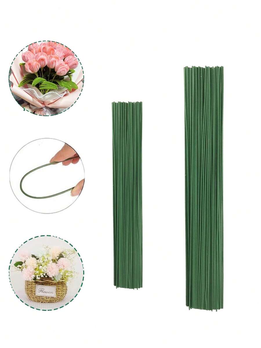 100/50/25支 5.9/7.87英寸（20/15厘米）塑料花茎，绿色花艺铁丝，塑料花茎，人造花茎，花棒，花艺铁丝杆，用于DIY手工花束，人造花假花束植物支撑杆，花园铁丝花和插花装饰礼品，生日毕业礼物 - 綠色 - 查看 1