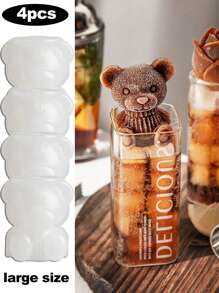 4件装小熊模具家用制冰硅胶异形冰格冰盒冰模冰棒熊卡通冰淇淋模具适用于咖啡奶茶红酒饮料等