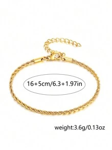 Nooxian 1pc Gold Stainless Steel Braided Chain Bracelet For Women, Versatile Everyday Accessory