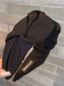 1 件黑色褶皱宽边纯色发箍，时尚复古风格发饰、发带、发箍头带、头饰 - 黑色 - 查看 3