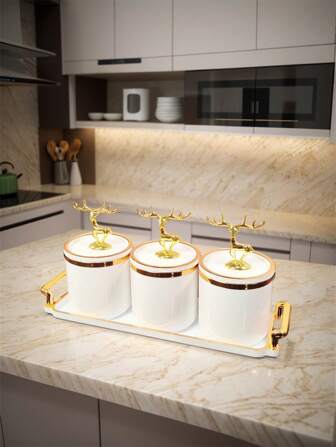 1 set köksförvaringsburkar med hjortknoppdekor, dessertdisplayfat, multifunktionella förvaringsburkar, lämpliga för matbordsdekor, hem- och kökstallrik, ramadananvändning